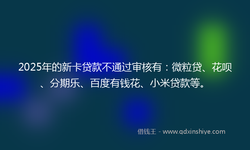 2025年的新卡贷款不通过审核有：微粒贷、花呗、分期乐、百度有钱花、小米贷款等。