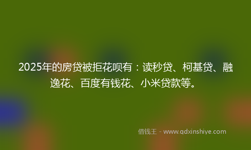 2025年的房贷被拒花呗有：读秒贷、柯基贷、融逸花、百度有钱花、小米贷款等。