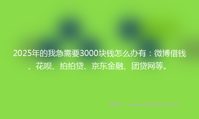 2025年的我急需要3000块钱怎么办有：微博借钱、花呗、拍拍贷、京东金融、团贷网等。