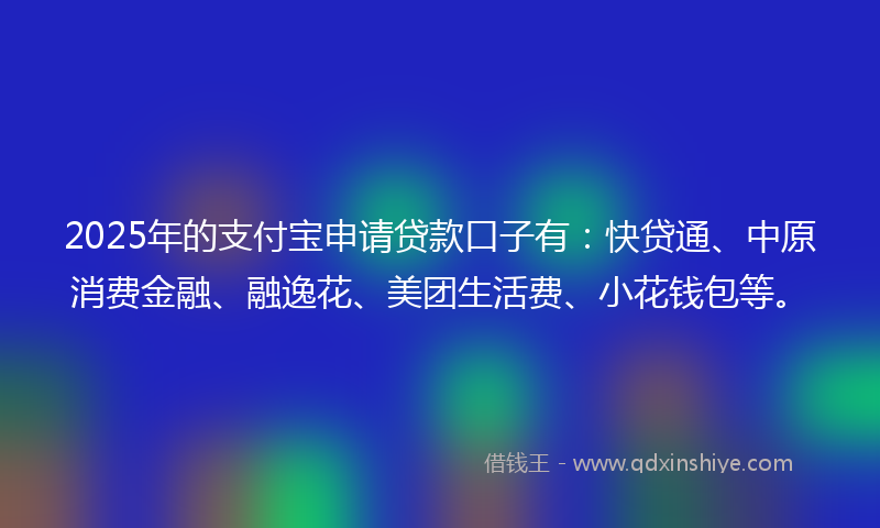 2025年的支付宝申请贷款口子有：快贷通、中原消费金融、融逸花、美团生活费、小花钱包等。