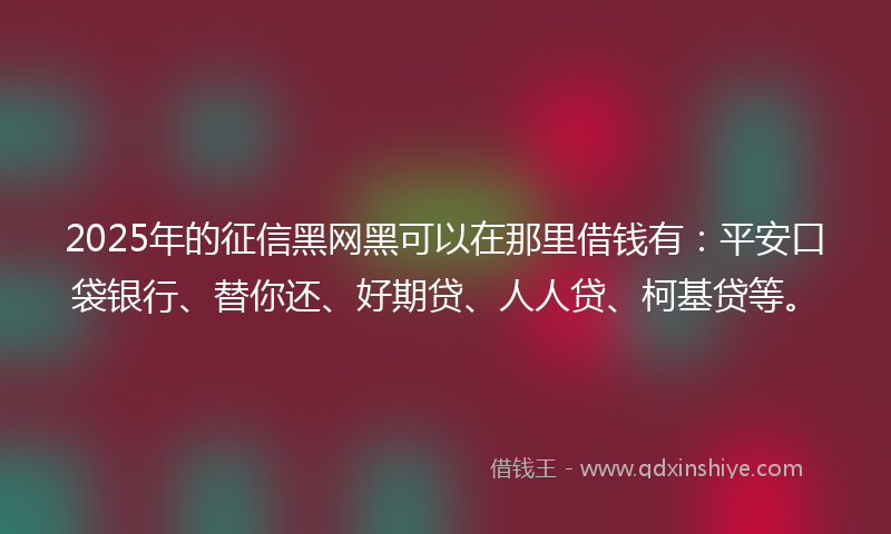 2025年的征信黑网黑可以在那里借钱有：平安口袋银行、替你还、好期贷、人人贷、柯基贷等。