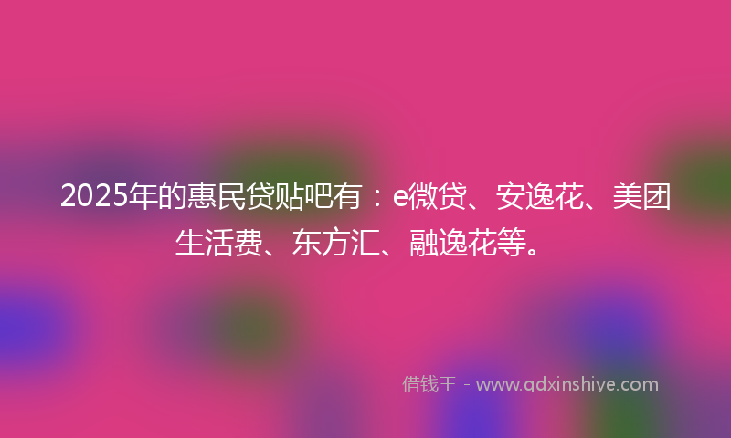 2025年的惠民贷贴吧有：e微贷、安逸花、美团生活费、东方汇、融逸花等。