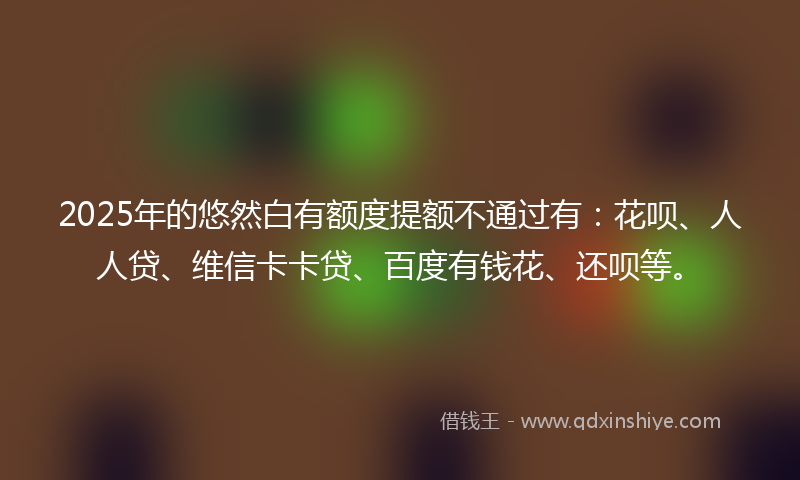 2025年的悠然白有额度提额不通过有：花呗、人人贷、维信卡卡贷、百度有钱花、还呗等。