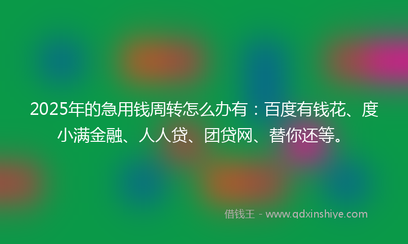 2025年的急用钱周转怎么办有：百度有钱花、度小满金融、人人贷、团贷网、替你还等。