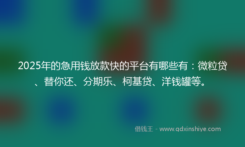 2025年的急用钱放款快的平台有哪些有：微粒贷、替你还、分期乐、柯基贷、洋钱罐等。