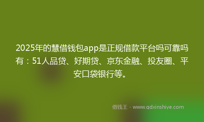 2025年的慧借钱包app是正规借款平台吗可靠吗有：51人品贷、好期贷、京东金融、投友圈、平安口袋银行等。