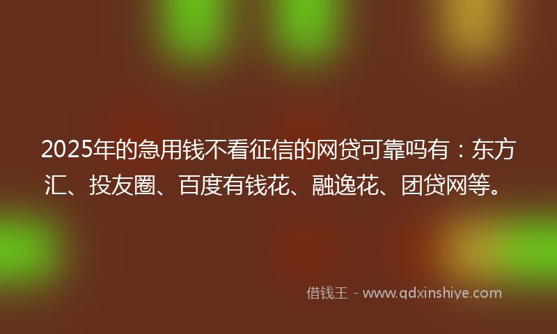 2025年的急用钱不看征信的网贷可靠吗有：东方汇、投友圈、百度有钱花、融逸花、团贷网等。