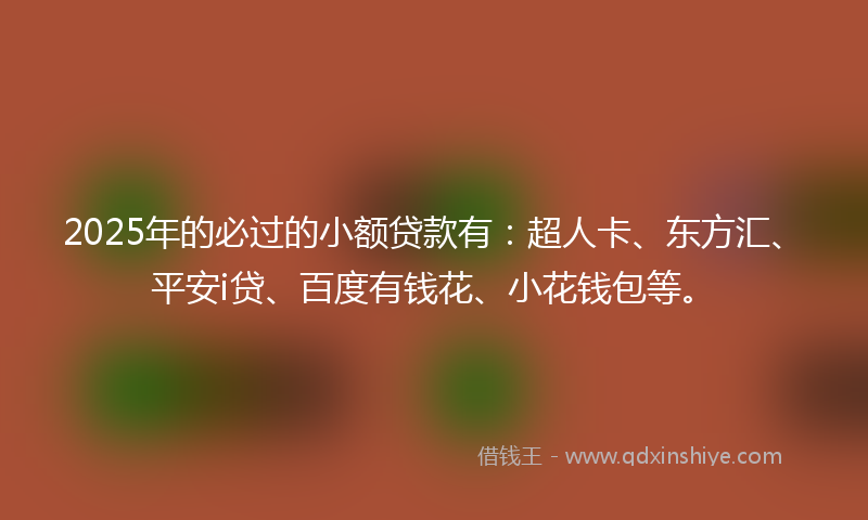 2025年的必过的小额贷款有：超人卡、东方汇、平安i贷、百度有钱花、小花钱包等。