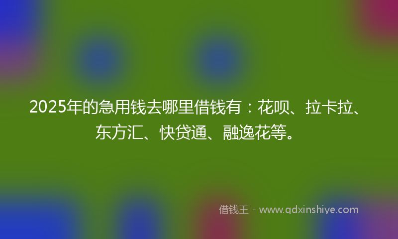2025年的急用钱去哪里借钱有：花呗、拉卡拉、东方汇、快贷通、融逸花等。