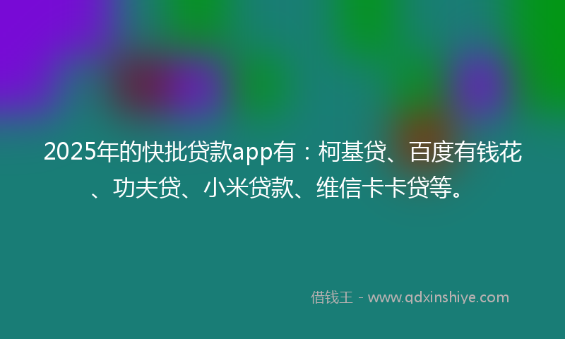 2025年的快批贷款app有：柯基贷、百度有钱花、功夫贷、小米贷款、维信卡卡贷等。