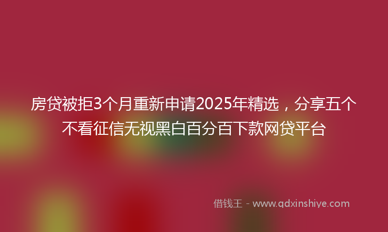 房贷被拒3个月重新申请2025年精选，分享五个不看征信无视黑白百分百下款网贷平台