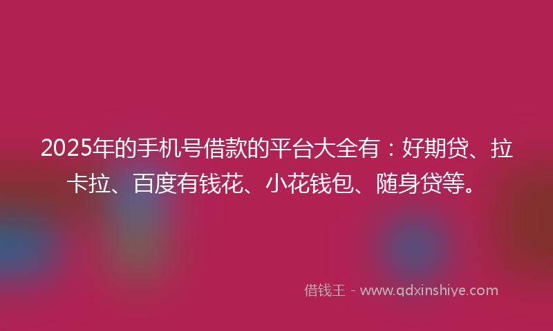2025年的手机号借款的平台大全有：好期贷、拉卡拉、百度有钱花、小花钱包、随身贷等。
