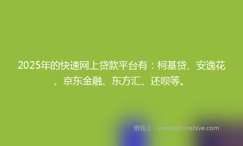 2025年的快速网上贷款平台有：柯基贷、安逸花、京东金融、东方汇、还呗等。