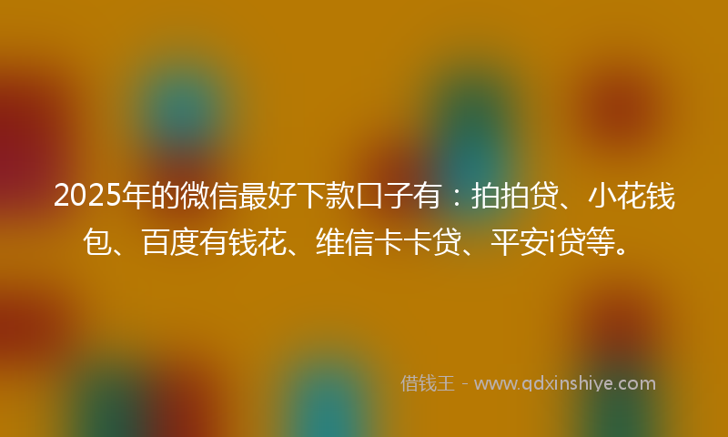 2025年的微信最好下款口子有：拍拍贷、小花钱包、百度有钱花、维信卡卡贷、平安i贷等。