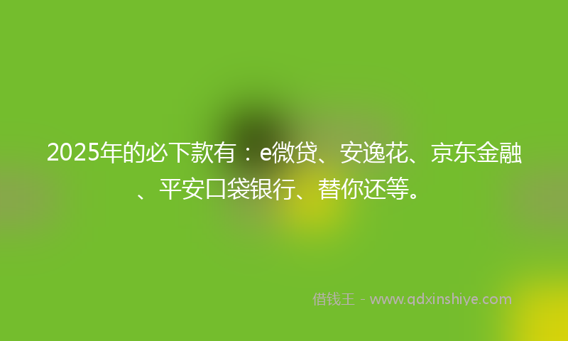 2025年的必下款有：e微贷、安逸花、京东金融、平安口袋银行、替你还等。