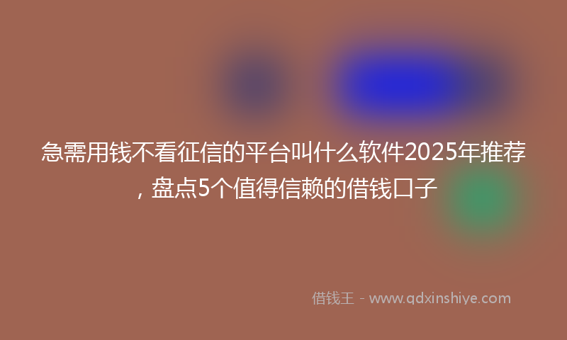 急需用钱不看征信的平台叫什么软件2025年推荐，盘点5个值得信赖的借钱口子