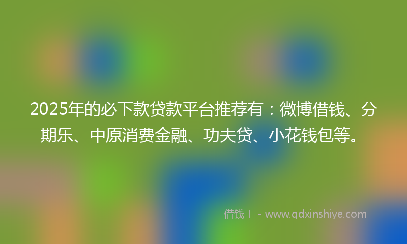 2025年的必下款贷款平台推荐有：微博借钱、分期乐、中原消费金融、功夫贷、小花钱包等。