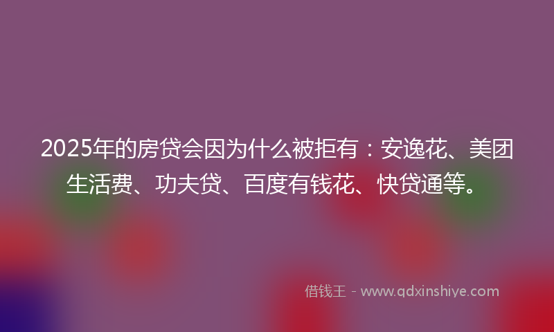 2025年的房贷会因为什么被拒有：安逸花、美团生活费、功夫贷、百度有钱花、快贷通等。