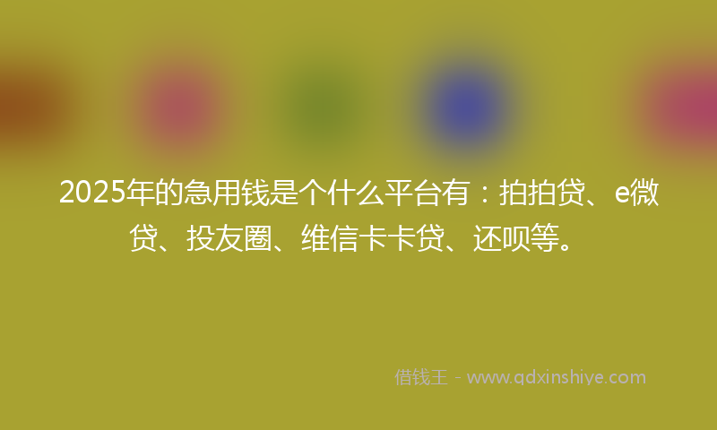 2025年的急用钱是个什么平台有：拍拍贷、e微贷、投友圈、维信卡卡贷、还呗等。