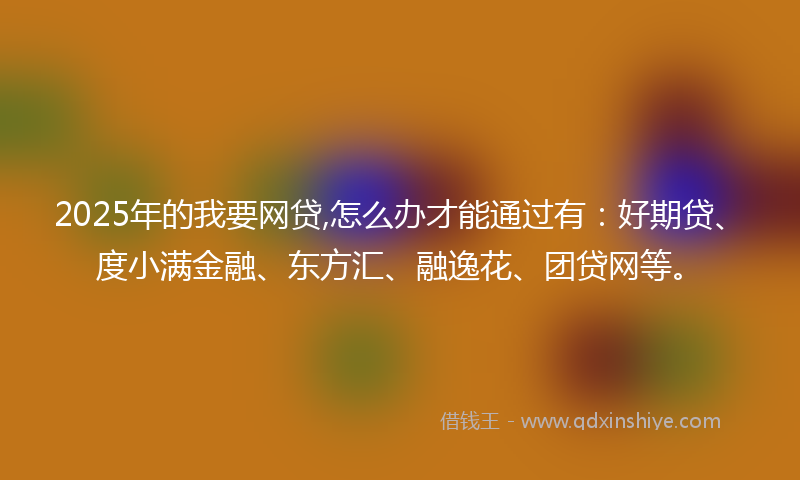 2025年的我要网贷,怎么办才能通过有：好期贷、度小满金融、东方汇、融逸花、团贷网等。