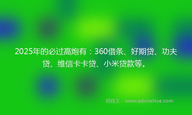2025年的必过高炮有：360借条、好期贷、功夫贷、维信卡卡贷、小米贷款等。