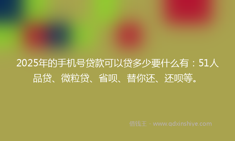 2025年的手机号贷款可以贷多少要什么有：51人品贷、微粒贷、省呗、替你还、还呗等。