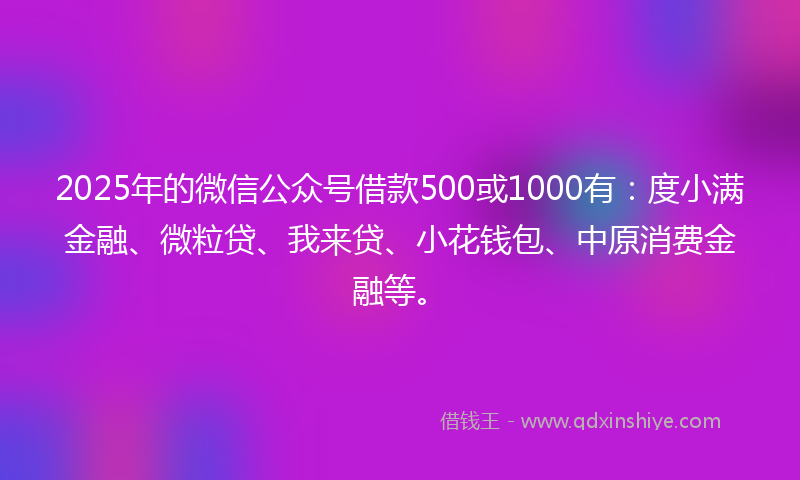 2025年的微信公众号借款500或1000有：度小满金融、微粒贷、我来贷、小花钱包、中原消费金融等。