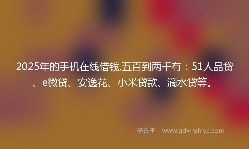 2025年的手机在线借钱,五百到两千有：51人品贷、e微贷、安逸花、小米贷款、滴水贷等。