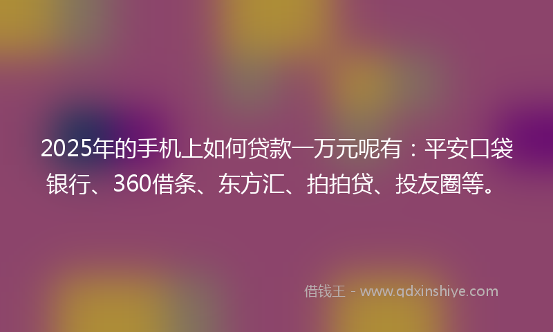 2025年的手机上如何贷款一万元呢有：平安口袋银行、360借条、东方汇、拍拍贷、投友圈等。