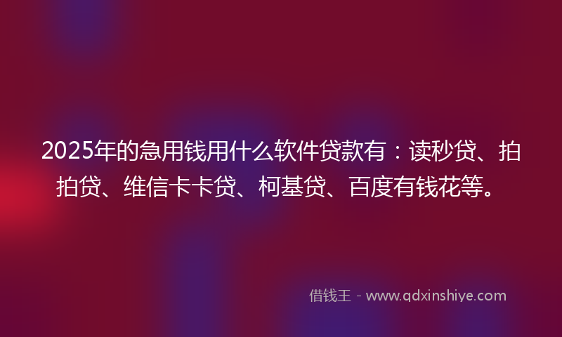 2025年的急用钱用什么软件贷款有：读秒贷、拍拍贷、维信卡卡贷、柯基贷、百度有钱花等。
