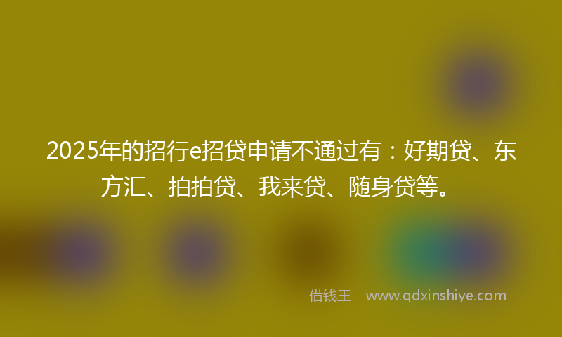 2025年的招行e招贷申请不通过有：好期贷、东方汇、拍拍贷、我来贷、随身贷等。