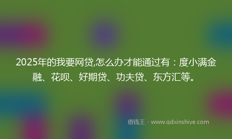 2025年的我要网贷,怎么办才能通过有：度小满金融、花呗、好期贷、功夫贷、东方汇等。