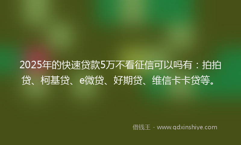 2025年的快速贷款5万不看征信可以吗有：拍拍贷、柯基贷、e微贷、好期贷、维信卡卡贷等。