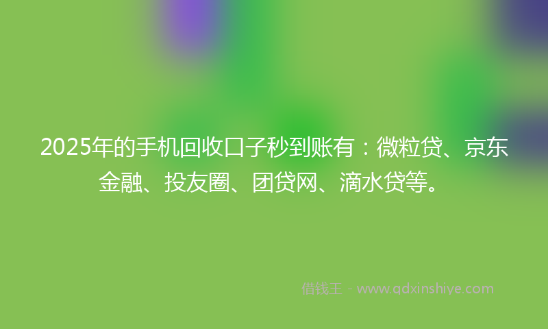 2025年的手机回收口子秒到账有：微粒贷、京东金融、投友圈、团贷网、滴水贷等。