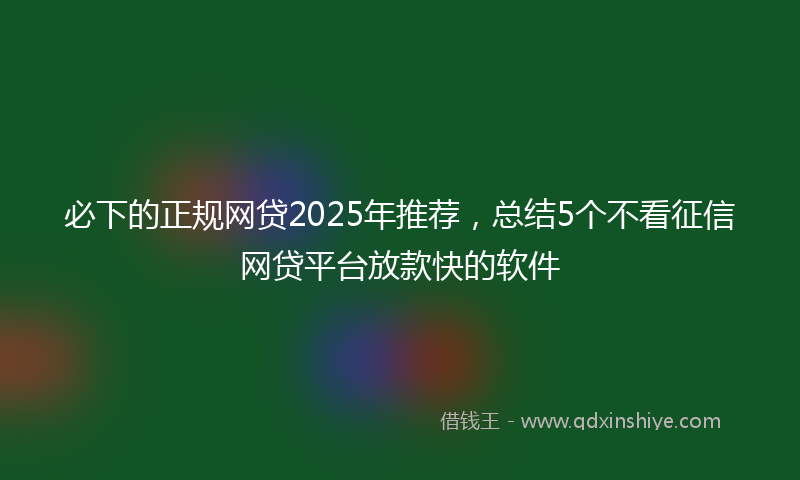 必下的正规网贷2025年推荐，总结5个不看征信网贷平台放款快的软件