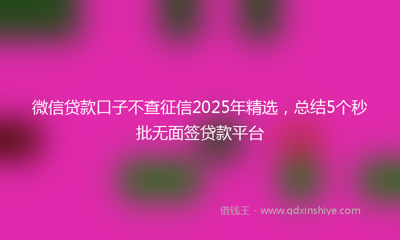 微信贷款口子不查征信2025年精选，总结5个秒批无面签贷款平台