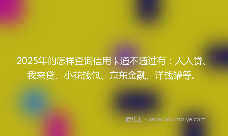 2025年的怎样查询信用卡通不通过有：人人贷、我来贷、小花钱包、京东金融、洋钱罐等。