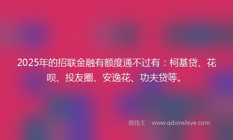 2025年的招联金融有额度通不过有：柯基贷、花呗、投友圈、安逸花、功夫贷等。