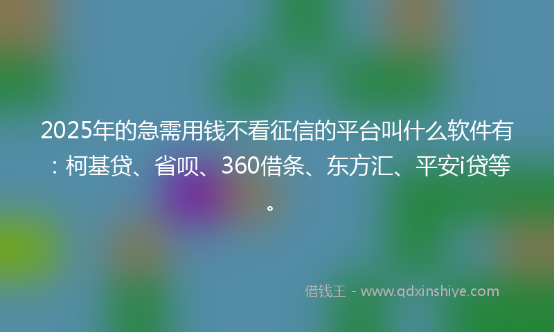 2025年的急需用钱不看征信的平台叫什么软件有：柯基贷、省呗、360借条、东方汇、平安i贷等。