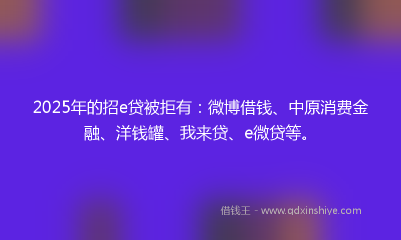 2025年的招e贷被拒有：微博借钱、中原消费金融、洋钱罐、我来贷、e微贷等。