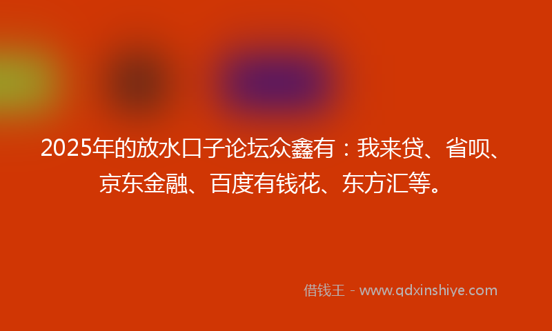 2025年的放水口子论坛众鑫有：我来贷、省呗、京东金融、百度有钱花、东方汇等。