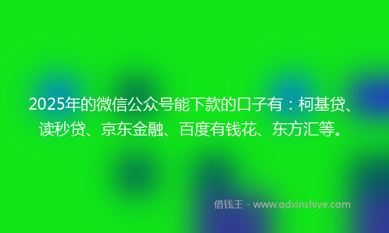 2025年的微信公众号能下款的口子有：柯基贷、读秒贷、京东金融、百度有钱花、东方汇等。
