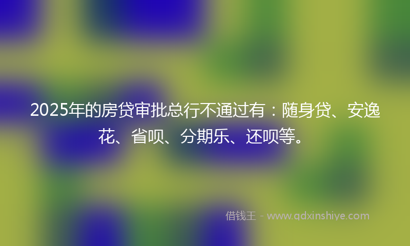 2025年的房贷审批总行不通过有：随身贷、安逸花、省呗、分期乐、还呗等。