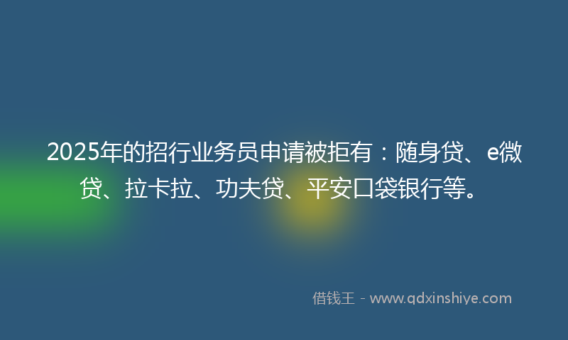 2025年的招行业务员申请被拒有：随身贷、e微贷、拉卡拉、功夫贷、平安口袋银行等。