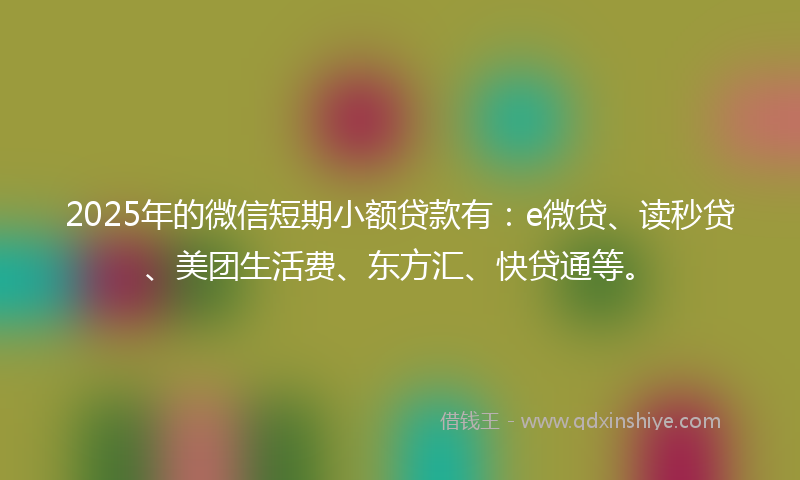 2025年的微信短期小额贷款有：e微贷、读秒贷、美团生活费、东方汇、快贷通等。