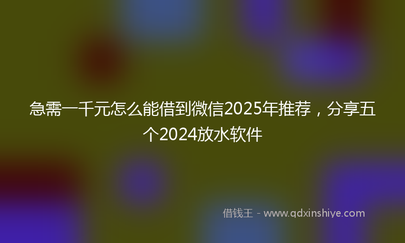 急需一千元怎么能借到微信2025年推荐，分享五个2024放水软件