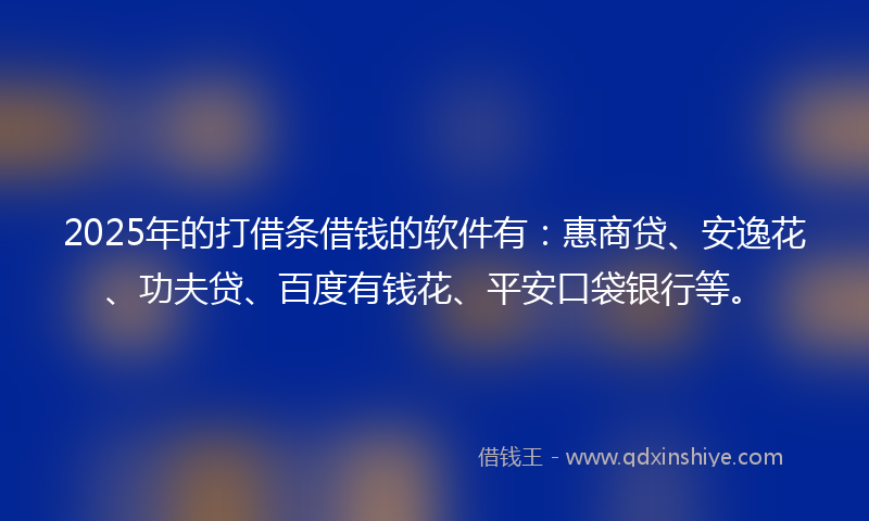 2025年的打借条借钱的软件有：惠商贷、安逸花、功夫贷、百度有钱花、平安口袋银行等。