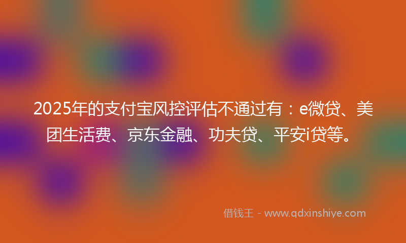 2025年的支付宝风控评估不通过有：e微贷、美团生活费、京东金融、功夫贷、平安i贷等。