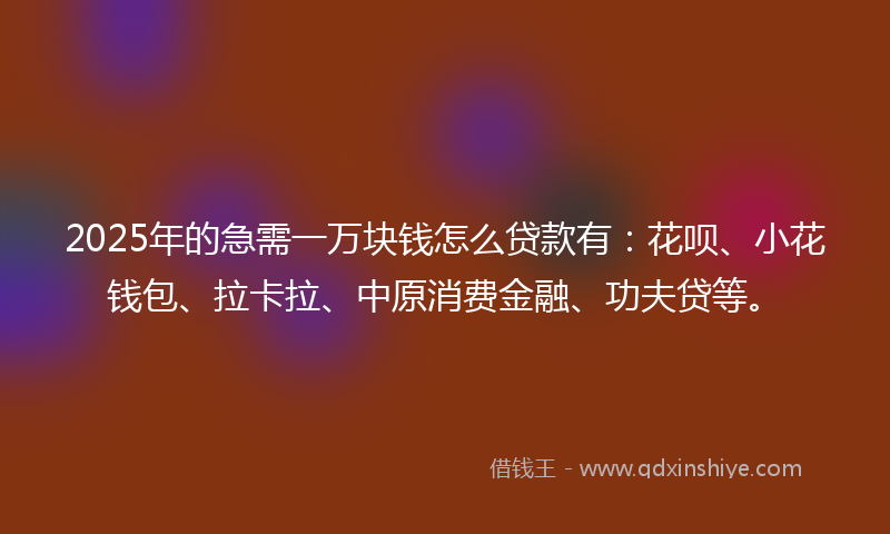 2025年的急需一万块钱怎么贷款有：花呗、小花钱包、拉卡拉、中原消费金融、功夫贷等。