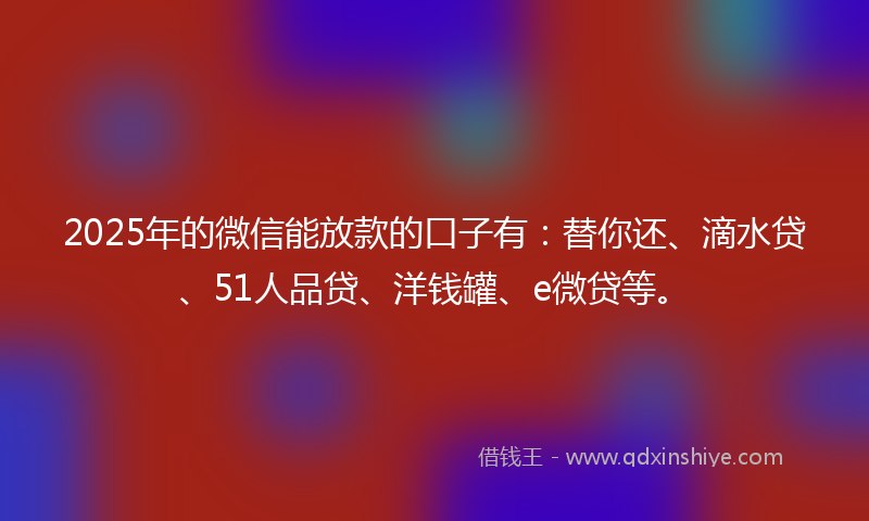2025年的微信能放款的口子有：替你还、滴水贷、51人品贷、洋钱罐、e微贷等。